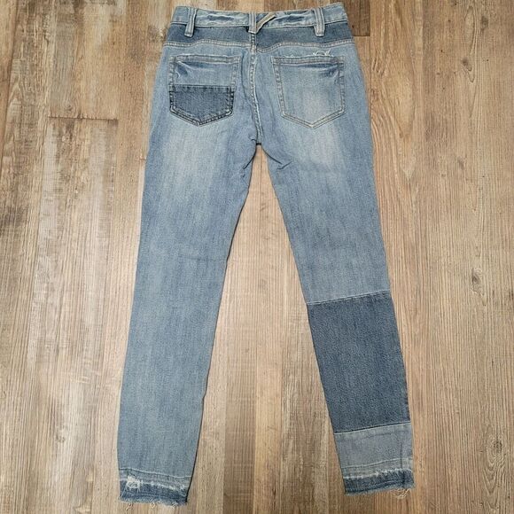 Free People Jeans Womens 25 Blue Patchwork Skinny Button Fly 25 Cotton Blend - Picture 5 of 8